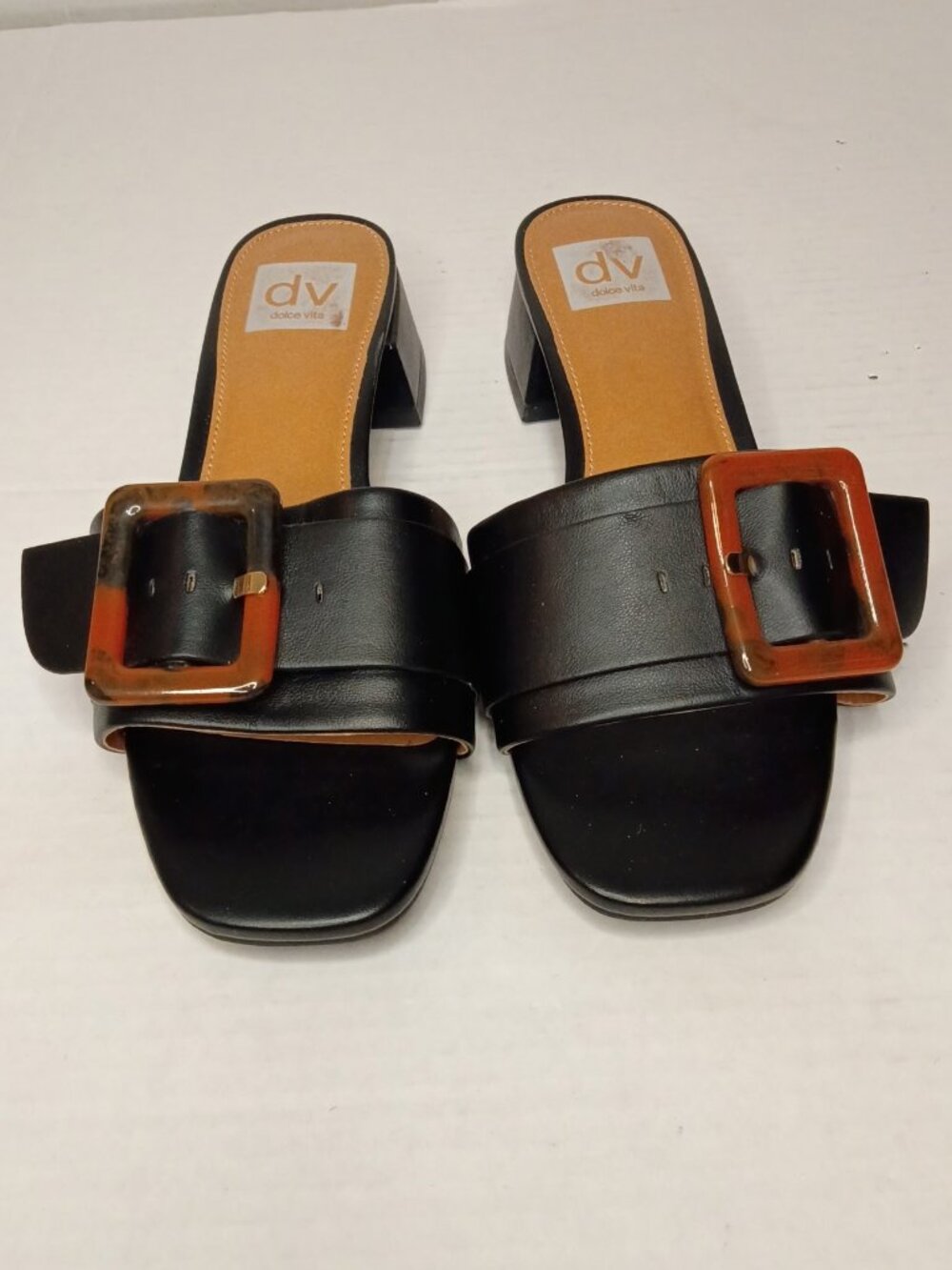 DV by Dolce Vita Black Slide Sandals with Tortoiseshell Buckle